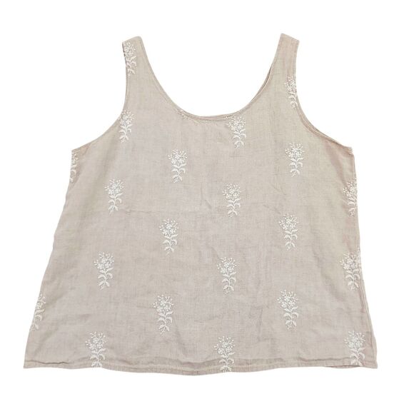 CP Shades Top Womens Small Beige Sleeveless Pure Irish Linen Embroidered Beachy - Picture 2 of 10